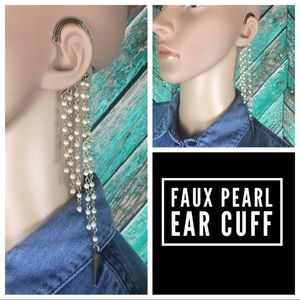 Faux Pearl Dangle Ear Cuff
